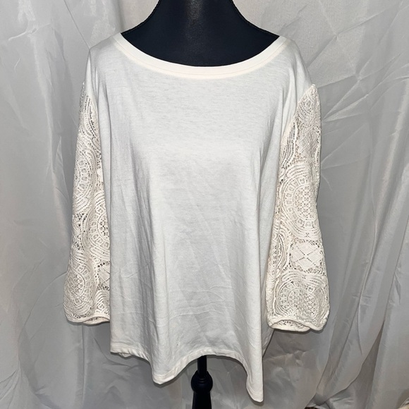 C Est.1946 Chic White Lace Long Sleeve With Flutter Trim Women's Blouse - Picture 1 of 12